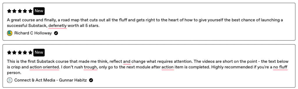 Testimonials of the Substack Course